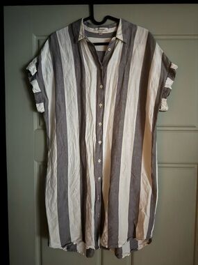 Madewell Striped Short-Sleeve Midi Shirt Dress — Gray & White